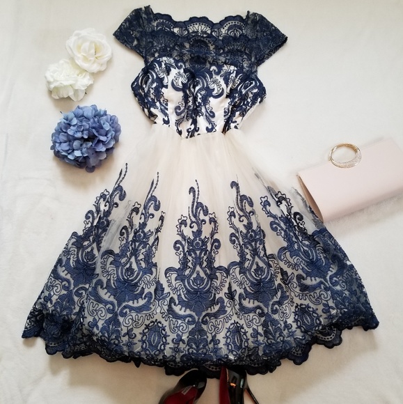 Chi Chi London Dresses Chichi London Navy And Cream Party Dress Poshmark
